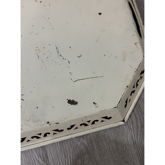 Vintage Tole Ware Tray Tan Gold Hand Painted Metal Cottagecore MCM 18” - Picture 8 of 10